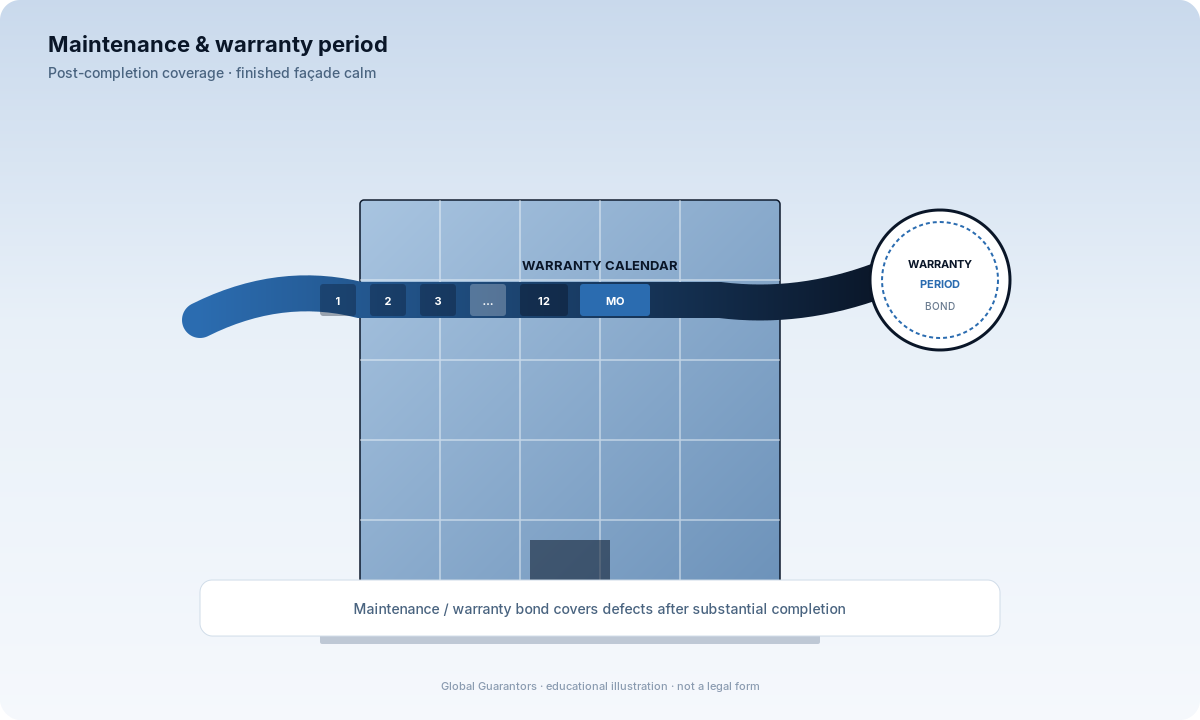 Illustration: maintenance and warranty bond covering a finished building during the warranty period.