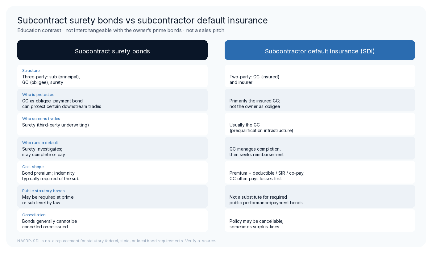 Surety bond vs subcontractor default insurance