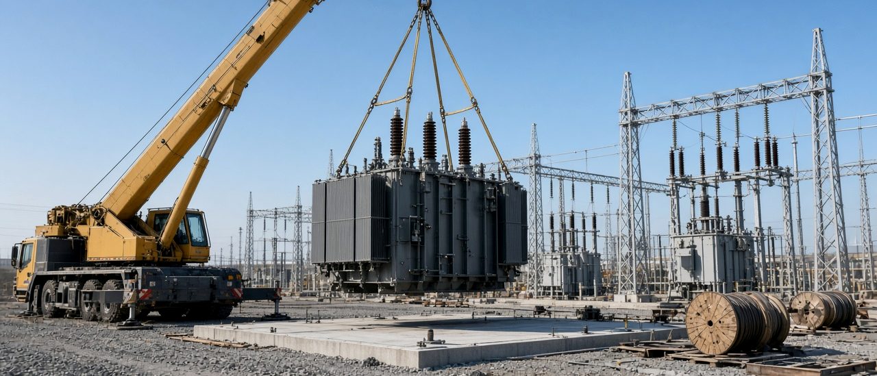 High-voltage substation under construction with transformers being set, the kind of power project driving demand for larger surety performance bonds