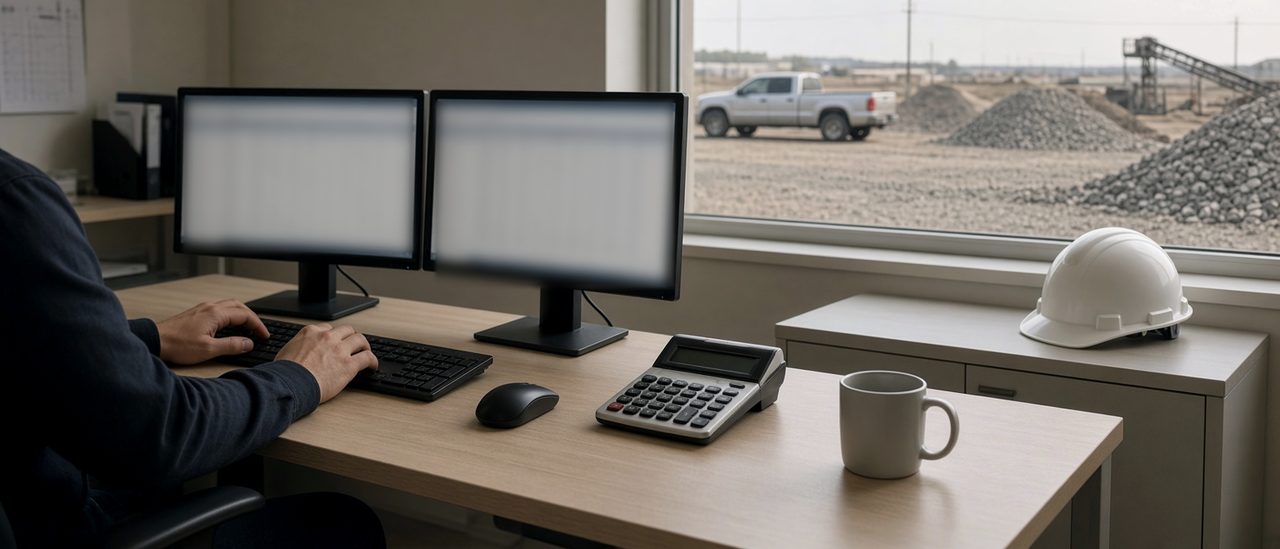 Contractor's finance office updating a work-in-progress schedule for the surety underwriter reviewing bonding capacity