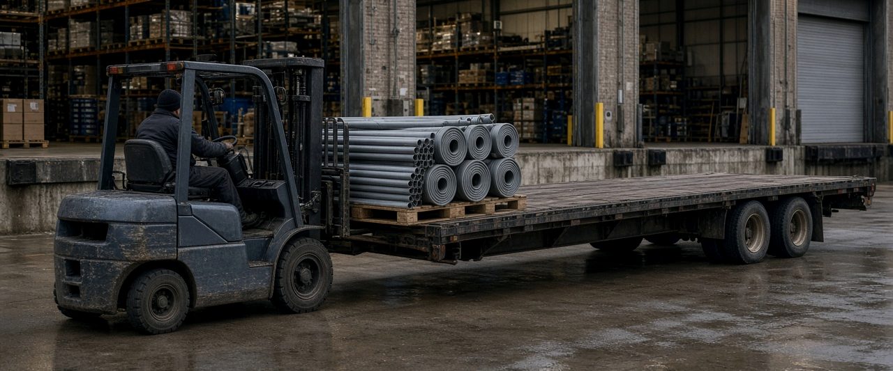 Electrical materials loaded at a supplier's warehouse dock, where unpaid suppliers may rely on a labour and material payment bond